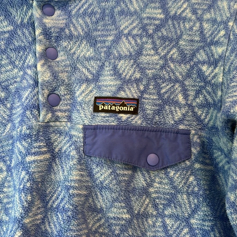 Patagonia Worn Wear Blue Geometric Fleece Pullover - Picture 3 of 12